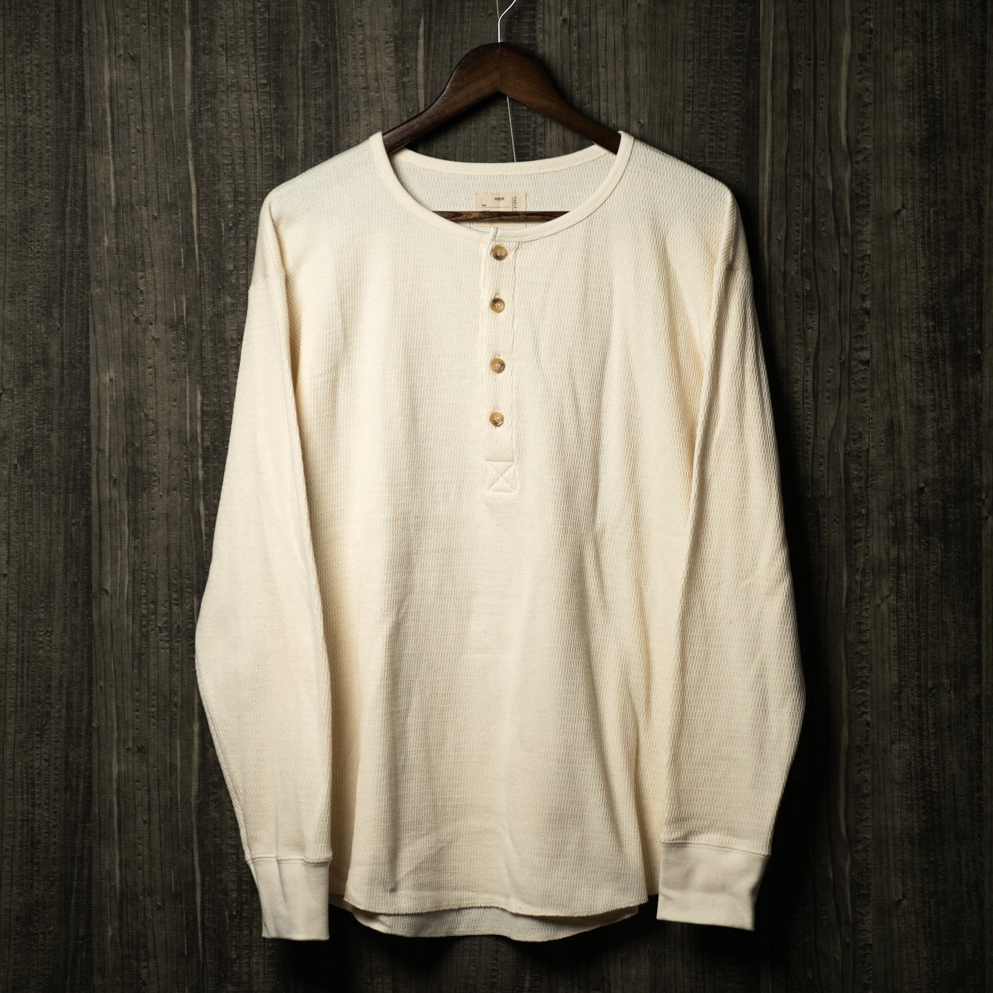 Waffle henley neck long sleeve t-shirt