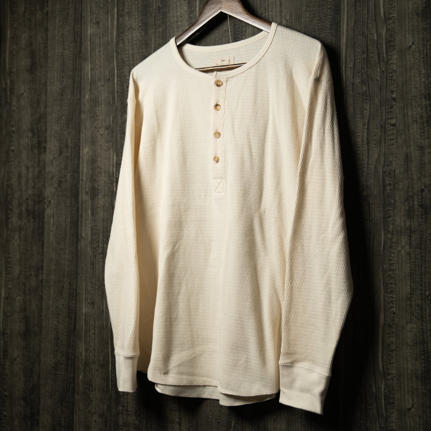 Waffle henley neck long sleeve t-shirt